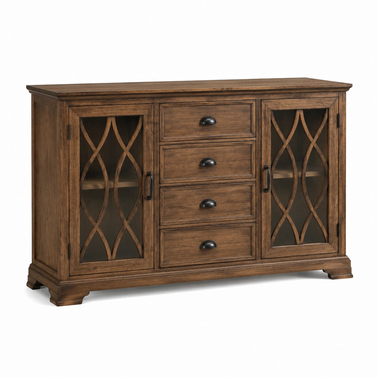 Aparador de madera con puertas de vidrio y cajones