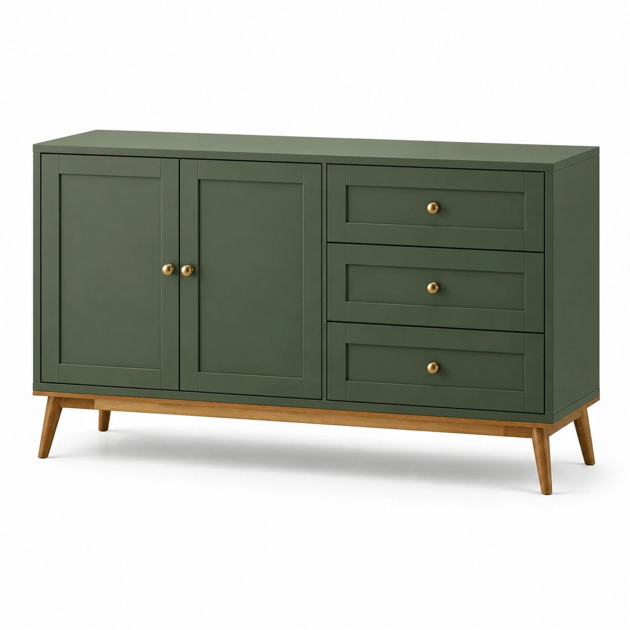 Aparador verde de MDF y madera maciza con 2 puertas y 3 cajones