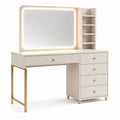 Tocador de MDF con espejo LED y metal dorado, 120 cm