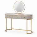 Tocador de MDF y Acero con Espejo LED Redondo Beige y Dorado