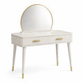 Tocador de MDF con espejo redondo blanco y dorado 80 cm