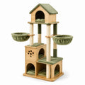 Árbol para gatos de bambú con colchones verdes, multi-nivel, 135cm