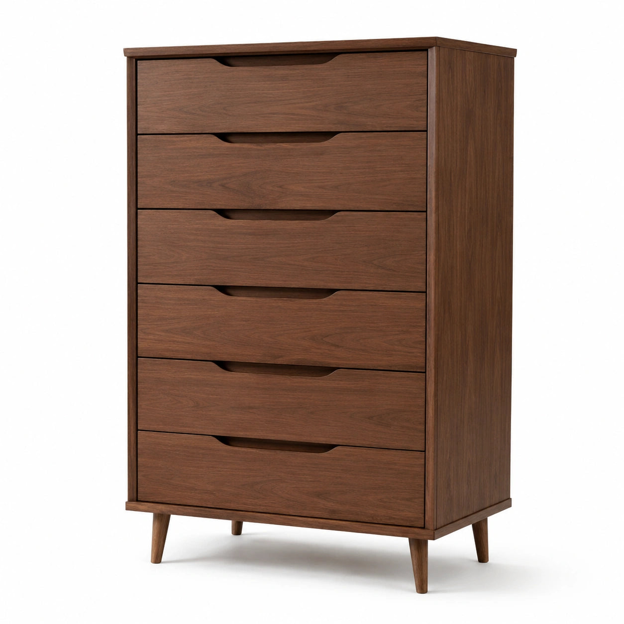 Cómoda de madera de nogal con 6 cajones, color marrón