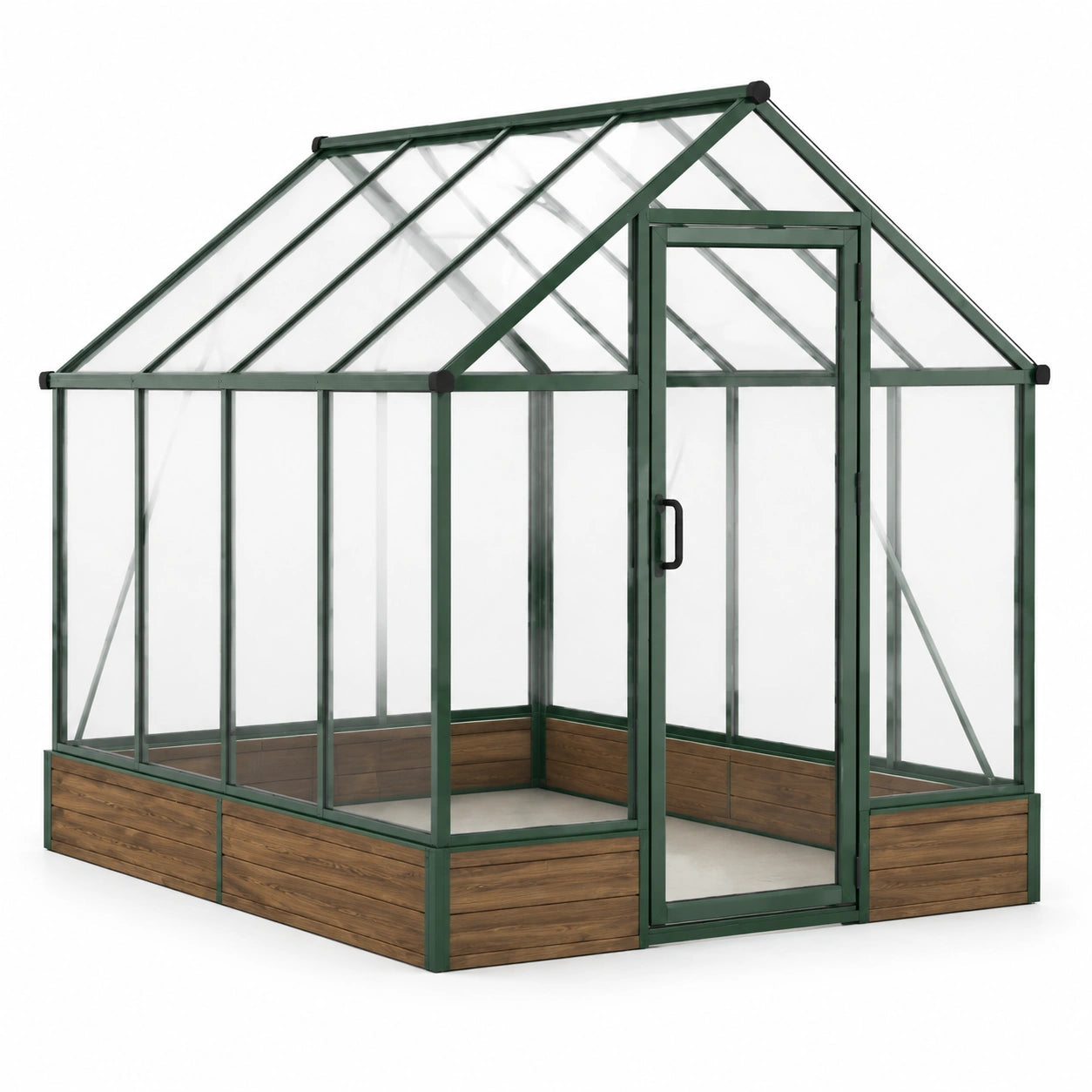 Invernadero de Aluminio y Vidrio Templado Verde y Madera