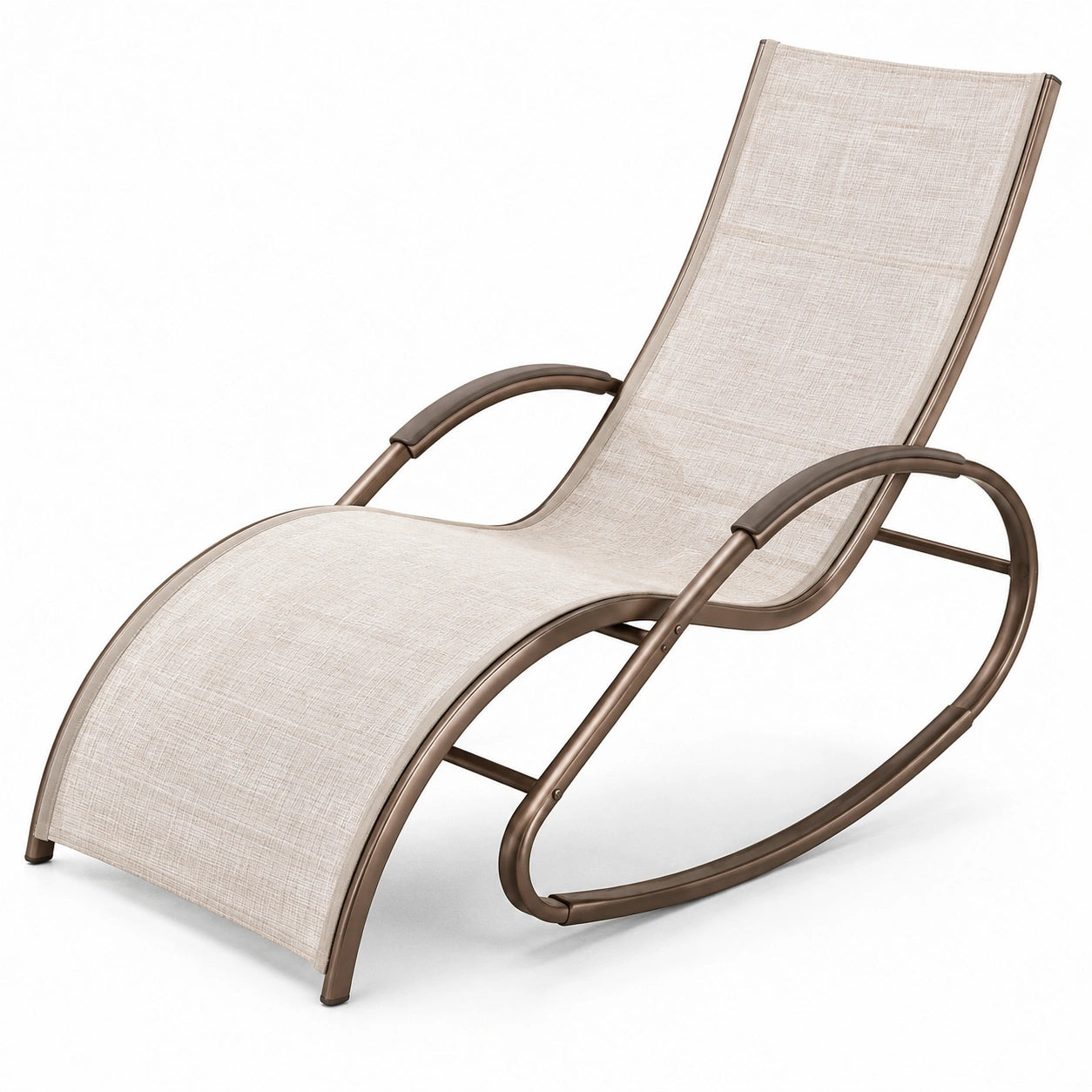 Silla mecedora de acero y textilene marrón 160x59x80 cm