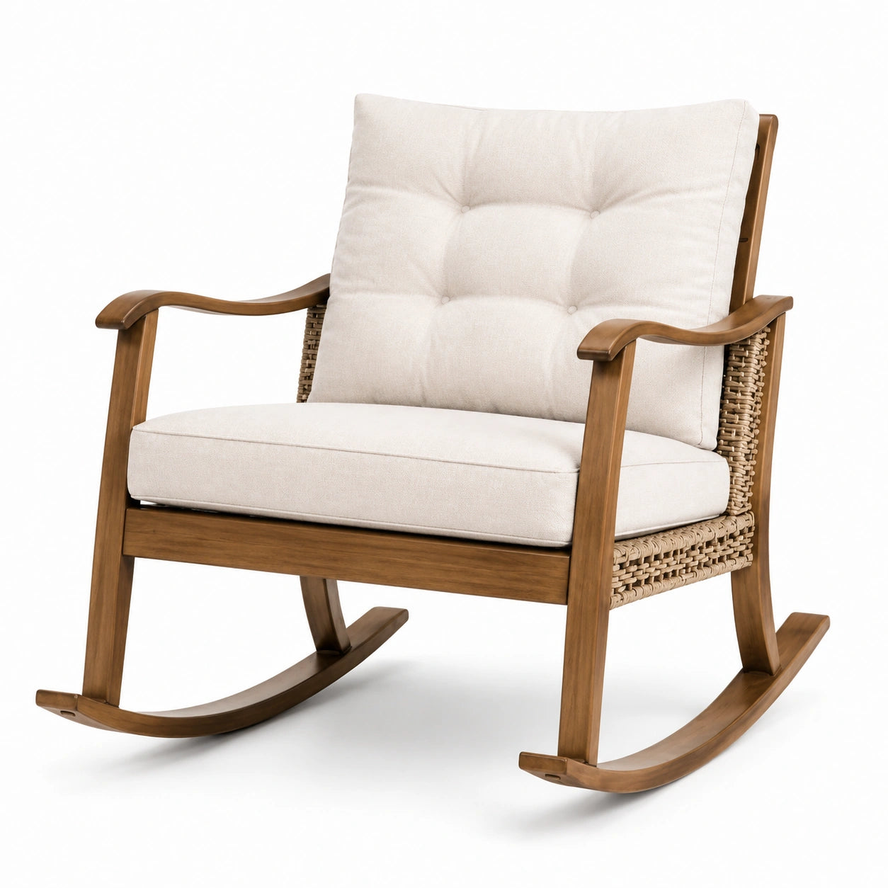 Mecedora de Acacia con Cojines Beige