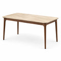 Mesa de comedor de madera maciza y mármol travertino 150x80x75 cm